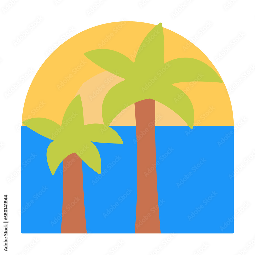 Poster palms, sun, ocean icon. simple color elements of saving marine icons for ui and ux, website or mobil