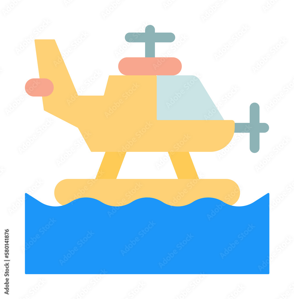 Poster helicopter, ocean icon. simple color elements of saving marine icons for ui and ux, website or mobil
