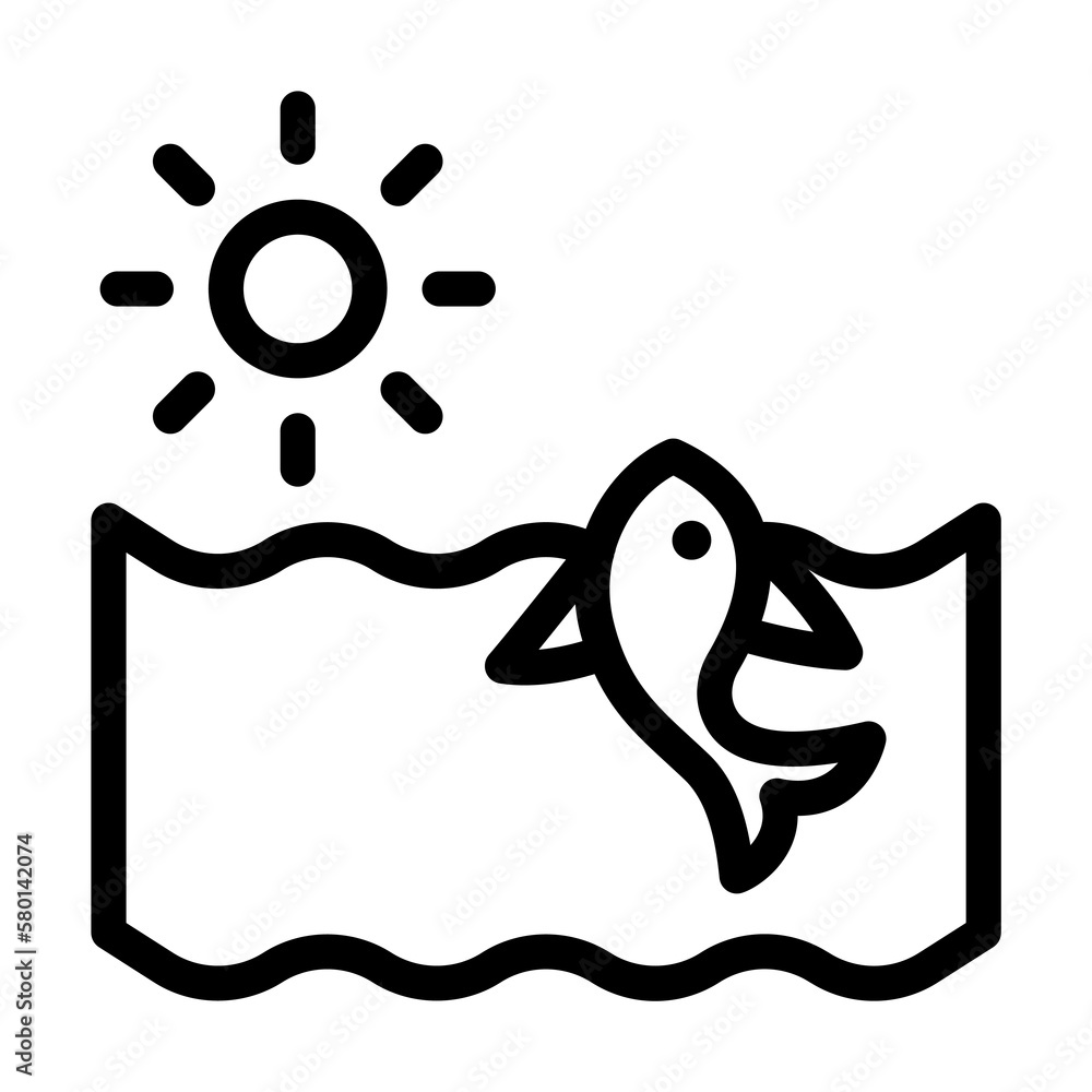 Poster fish, sun, ocean icon. simple line, outline elements of saving marine icons for ui and ux, website o