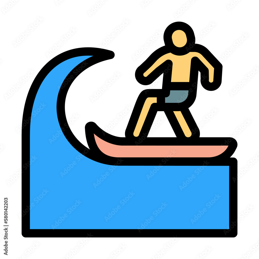 Poster surfboard, surfer, ocean icon. simple color with outline elements of saving marine icons for ui and 
