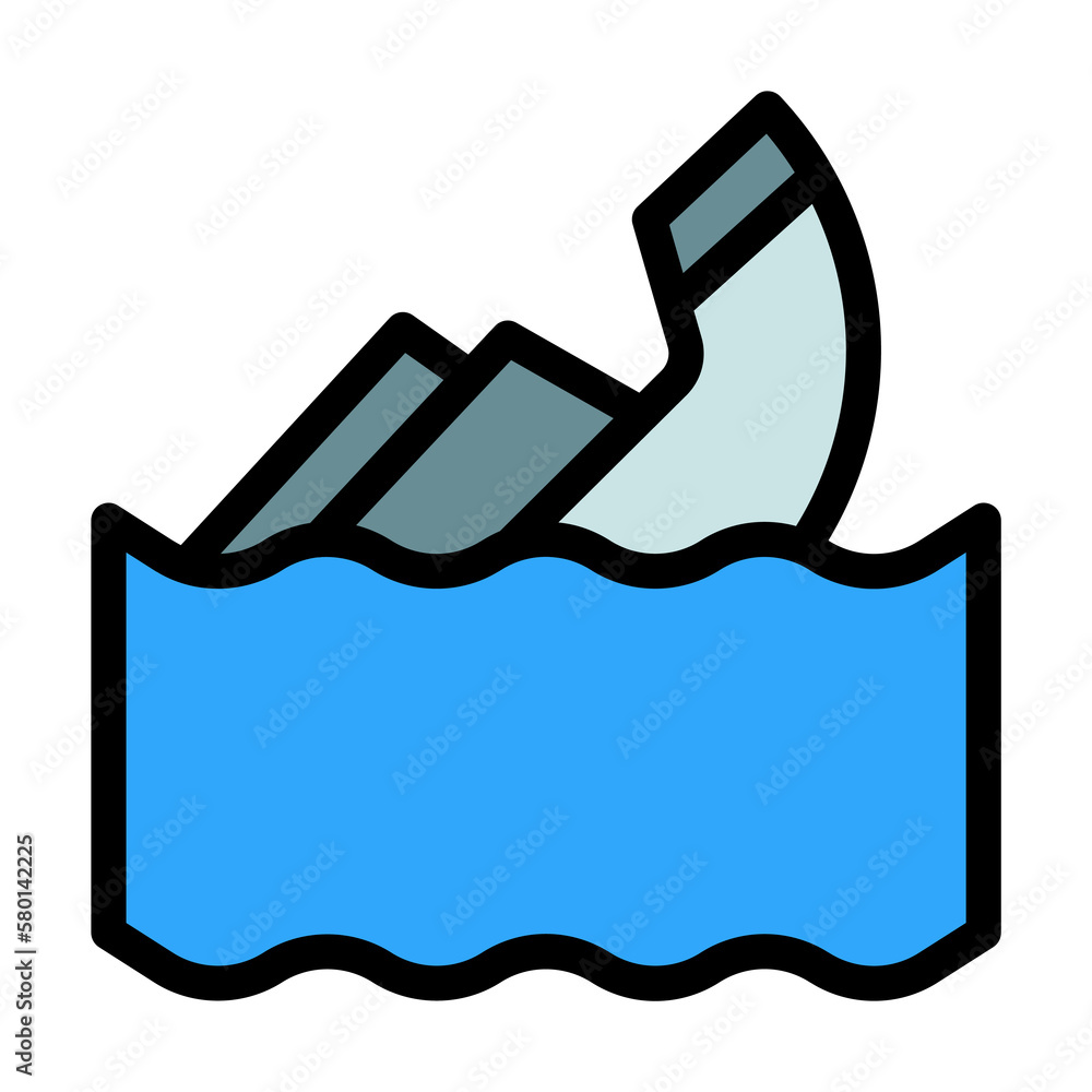 Poster sinking, titanic, ocean icon. simple color with outline elements of saving marine icons for ui and u
