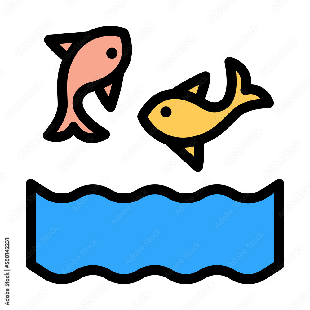 Poster fish, ocean, jumping icon. simple color with outline elements of saving marine icons for ui and ux, 