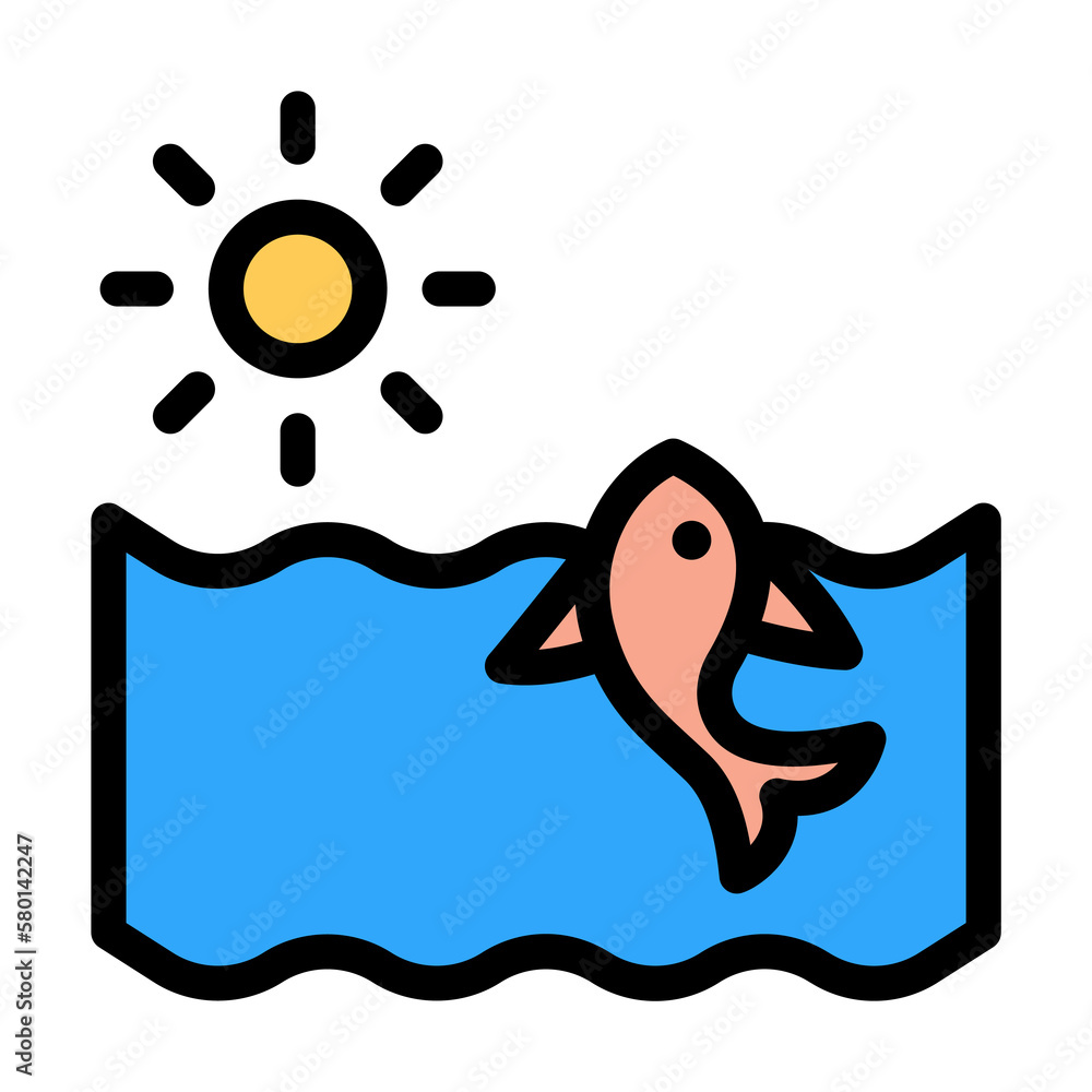 Aufkleber fish, sun, ocean icon. simple color with outline elements of saving marine icons for ui and ux, webs