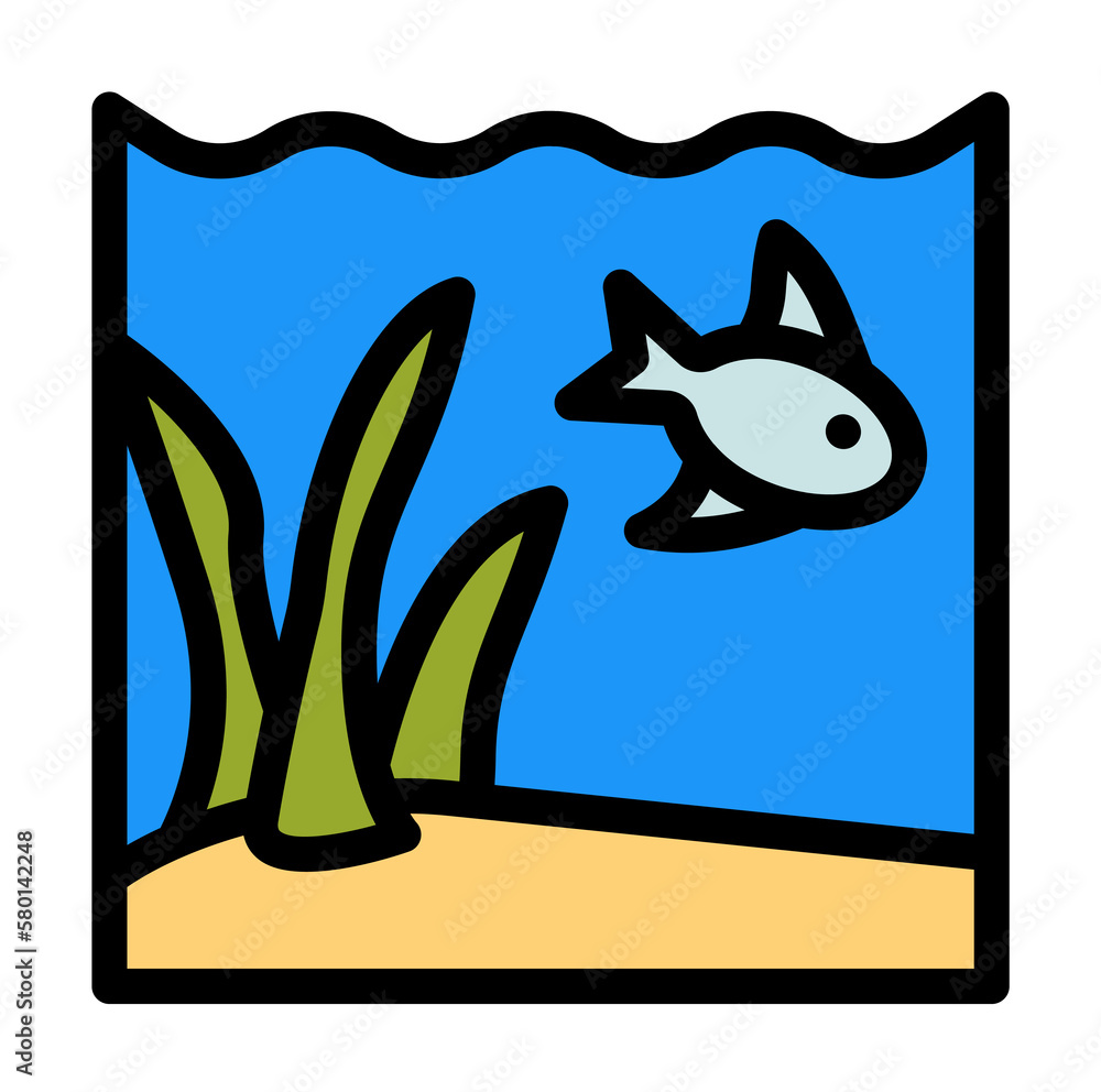 Poster seaweed, fish, ocean icon. simple color with outline elements of saving marine icons for ui and ux, 