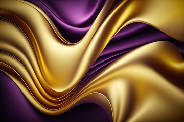 Abstract Background with 3D Wave Bright Gold and Purple Gradient Silk Fabric - Generative AI