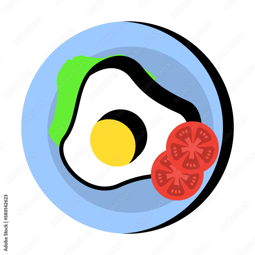 Poster fried egg tomato color icon. simple line, outline of fast foot icons for ui and ux, website or mobil