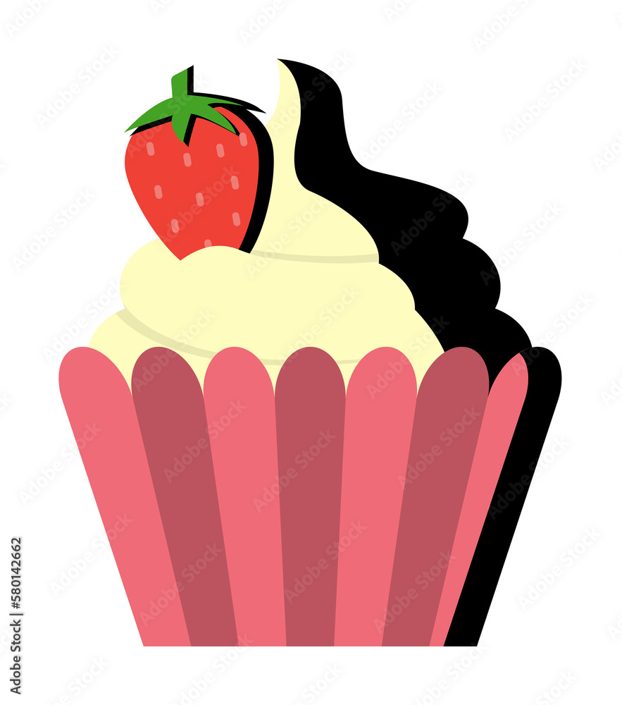 Poster cupcake strawberry color icon. simple line, outline of fast foot icons for ui and ux, website or mob