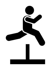 Man sports gym exercise jump with arrow pictogram on white background