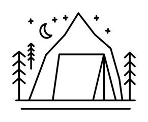 Mountain tent line icon, outline sign, linear style pictogram isolated on white. Symbol, logo illustration. Editable stroke. Pixel perfect graphics graphics