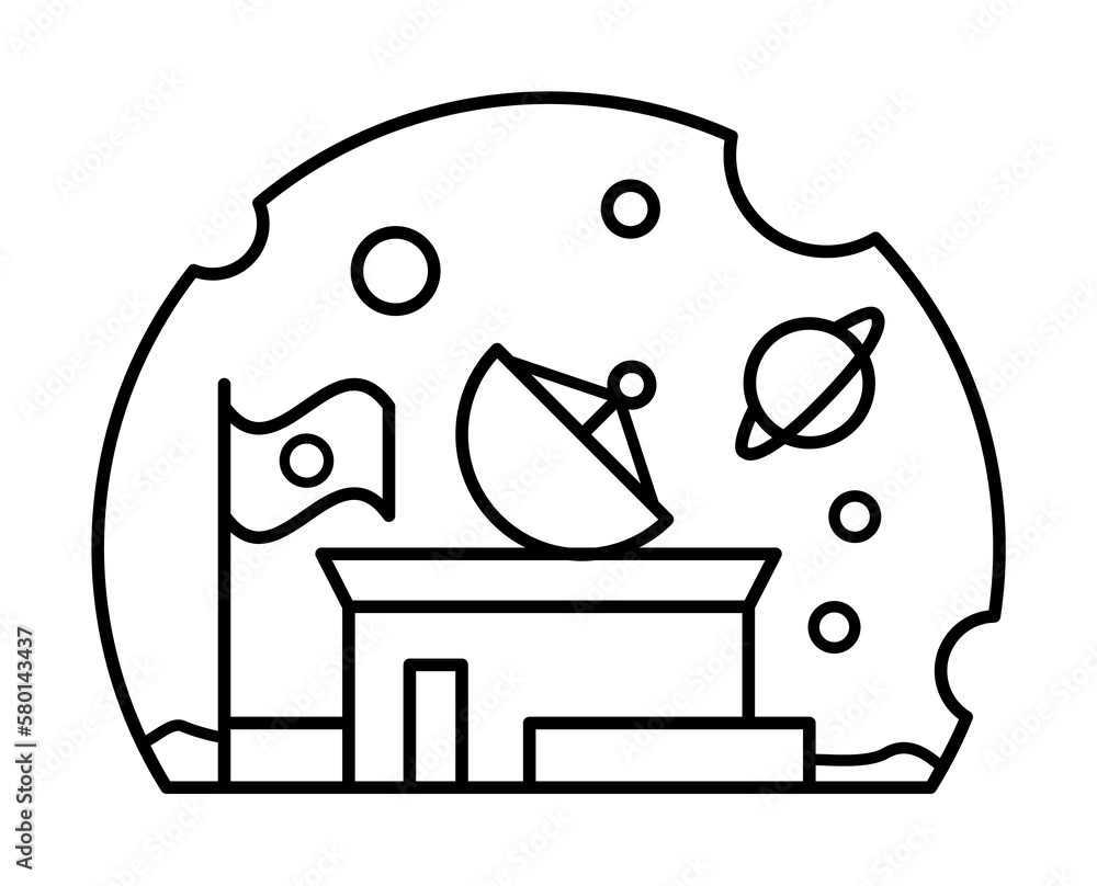 Poster space habitation satellite flag icon. simple line, outline elements of interplanetary colonization i