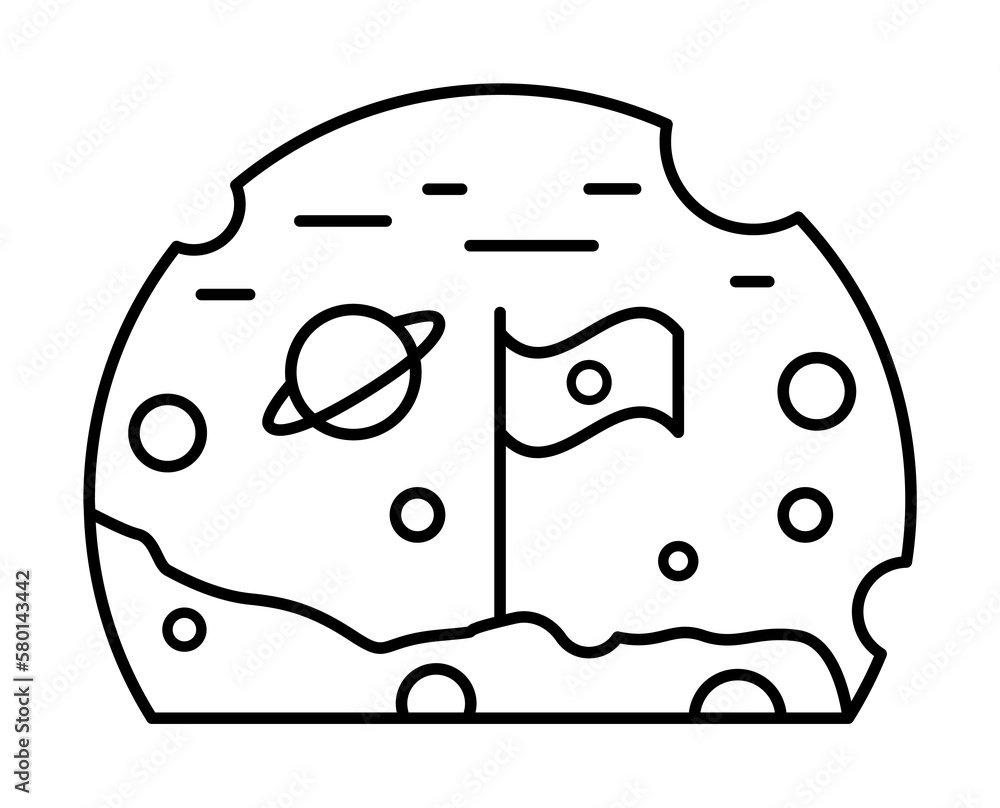 Poster space colonies flag on the moon icon. simple line, outline elements of interplanetary colonization i