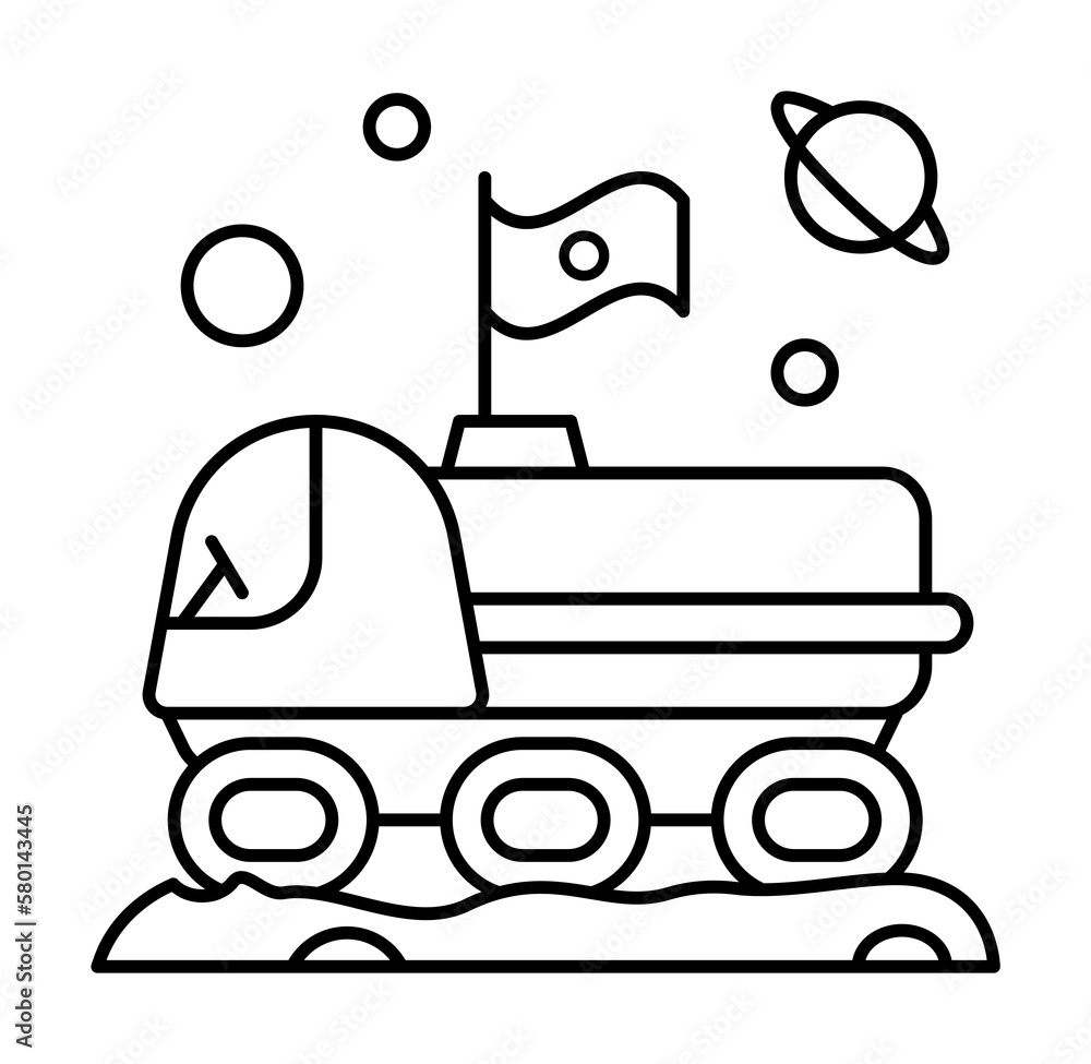 Poster space colony vehicle icon. simple line, outline elements of interplanetary colonization icons for ui