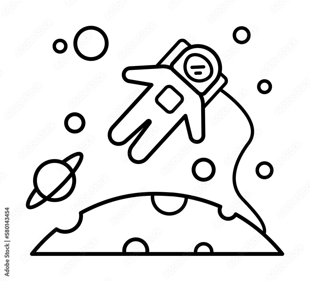 Poster space humanization, cosmonaut planet icon. simple line, outline elements of interplanetary colonizat