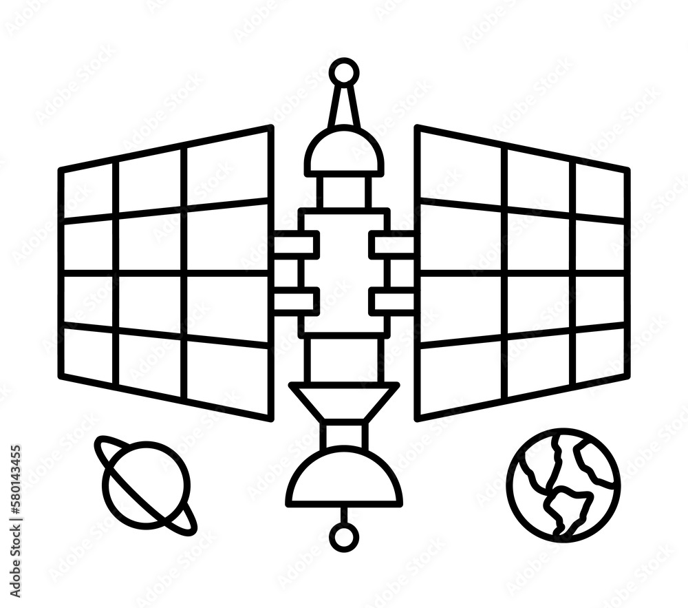 Poster orbital colony icon. simple line, outline elements of interplanetary colonization icons for ui and u