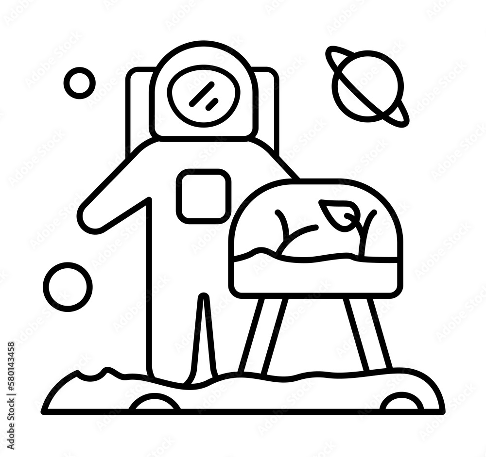 Poster space farming, cosmonaut plant icon. simple line, outline elements of interplanetary colonization ic