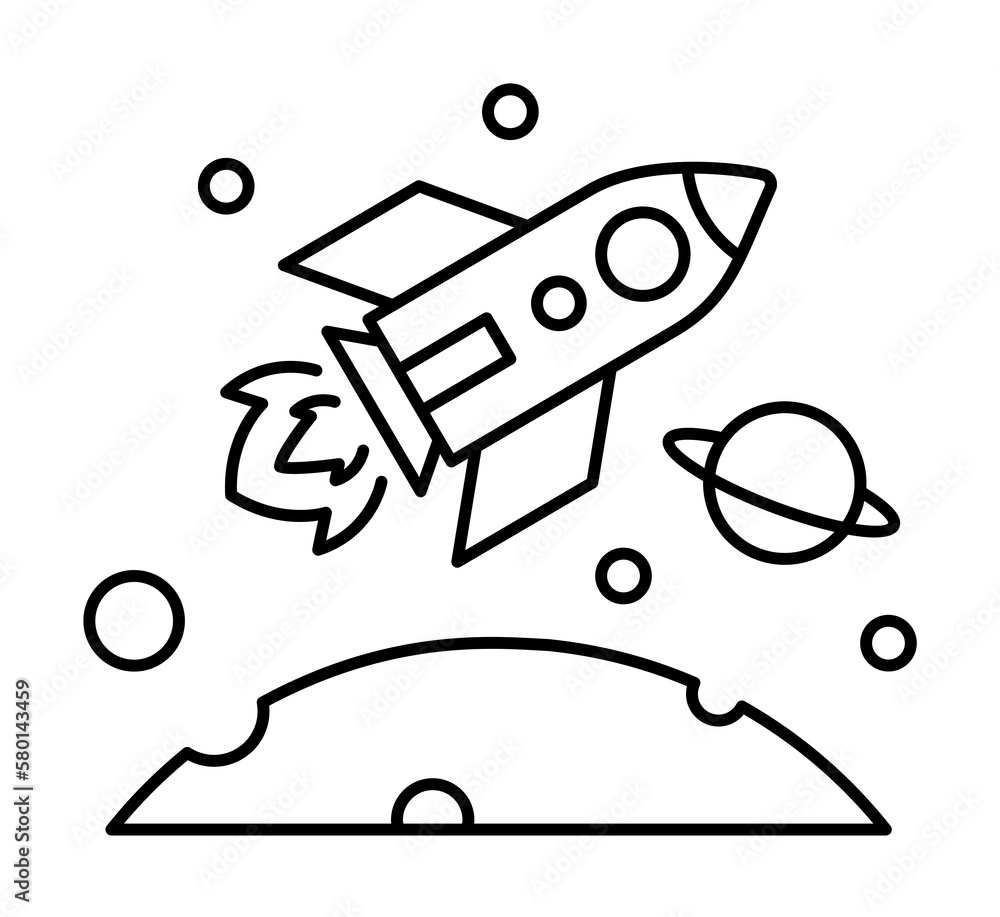 Poster satellite rocket in space icon. simple line, outline elements of interplanetary colonization icons f