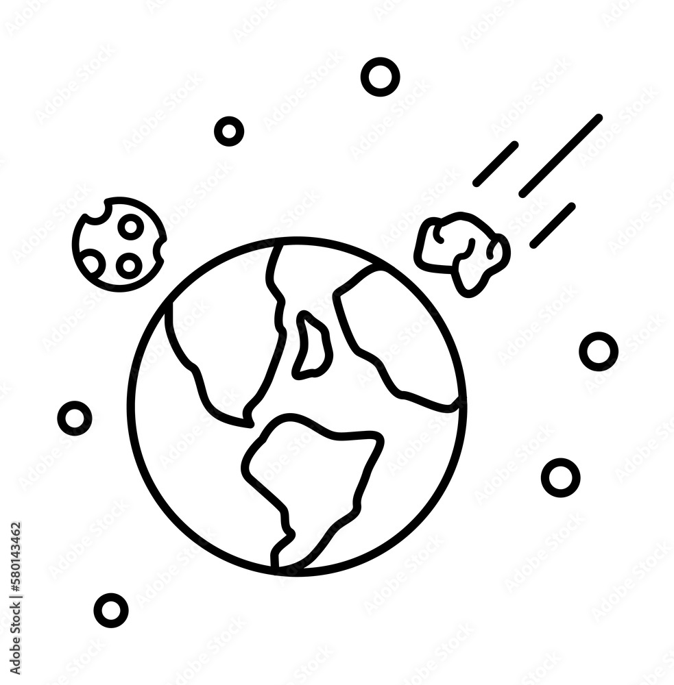 Poster asteroid toward earth icon. simple line, outline elements of interplanetary colonization icons for u