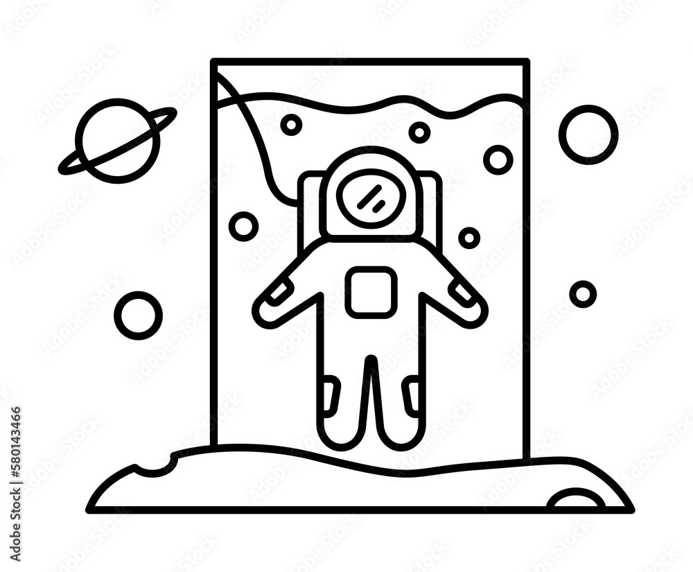 Poster water training, simulation of cosmonaut in space icon. simple line, outline elements of interplaneta