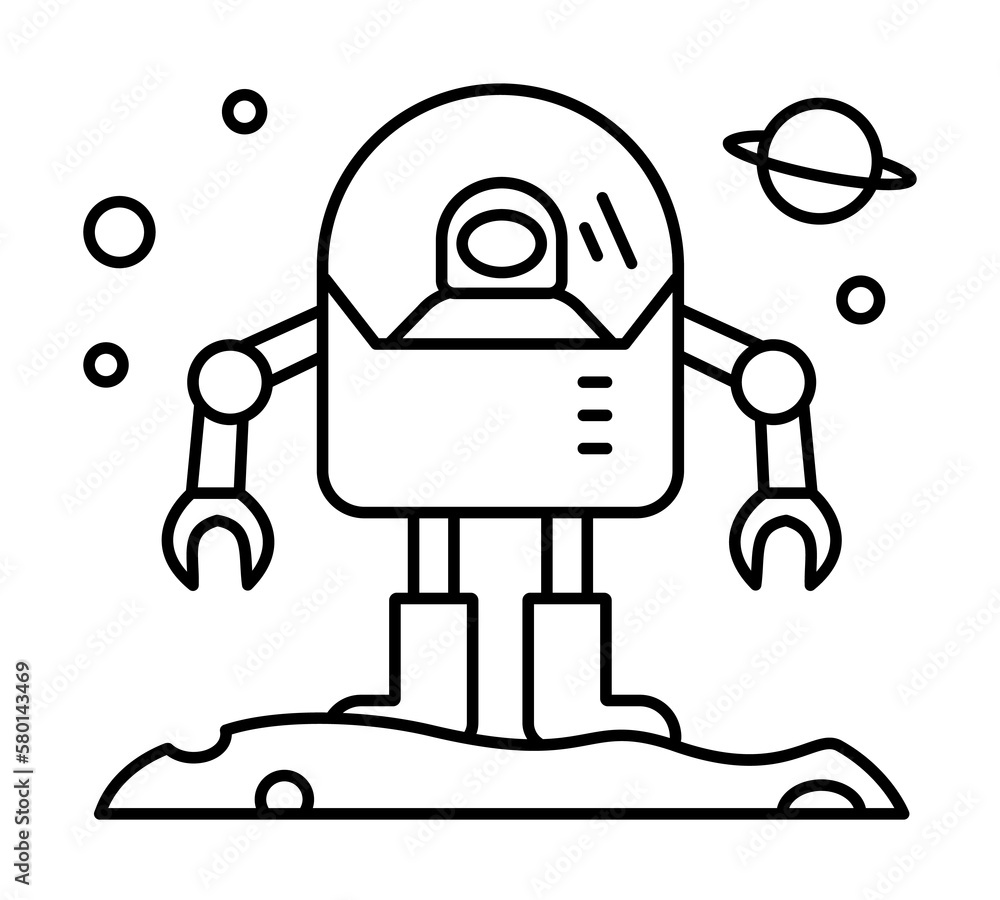 Poster spaceship cosmonaut, robot icon. simple line, outline elements of interplanetary colonization icons 