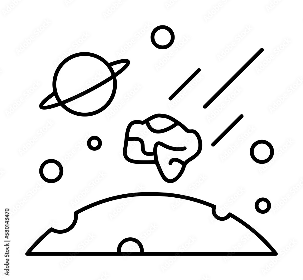 Poster asteroids in space, moon icon. simple line, outline elements of interplanetary colonization icons fo