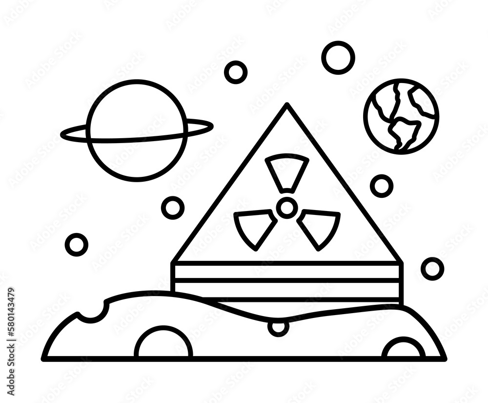 Poster radiation protection in space icon. simple line, outline elements of interplanetary colonization ico