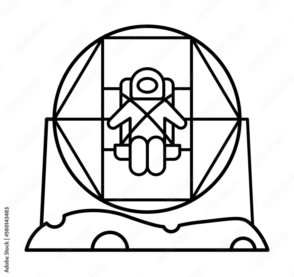 Poster cosmonaut device, training machine icon. simple line, outline elements of interplanetary colonizatio