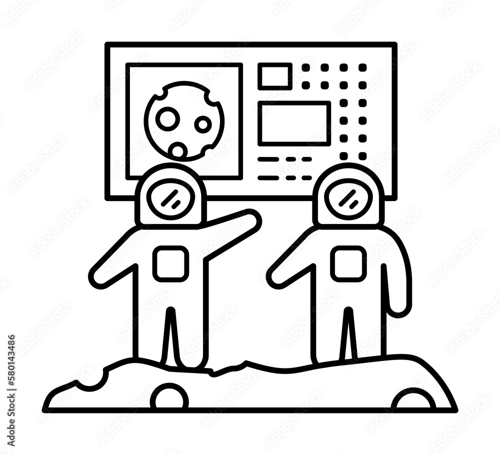 Poster display cosmonaut, science it icon. simple line, outline elements of interplanetary colonization ico
