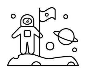 Astronaut puts a flag on the new planet icon. Simple line, outline elements of interplanetary colonization icons for ui and ux, website or mobile application on white background