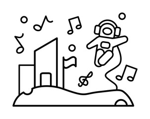 Space entertainment cosmonaut music icon. Simple line, outline elements of interplanetary colonization icons for ui and ux, website or mobile application on white background