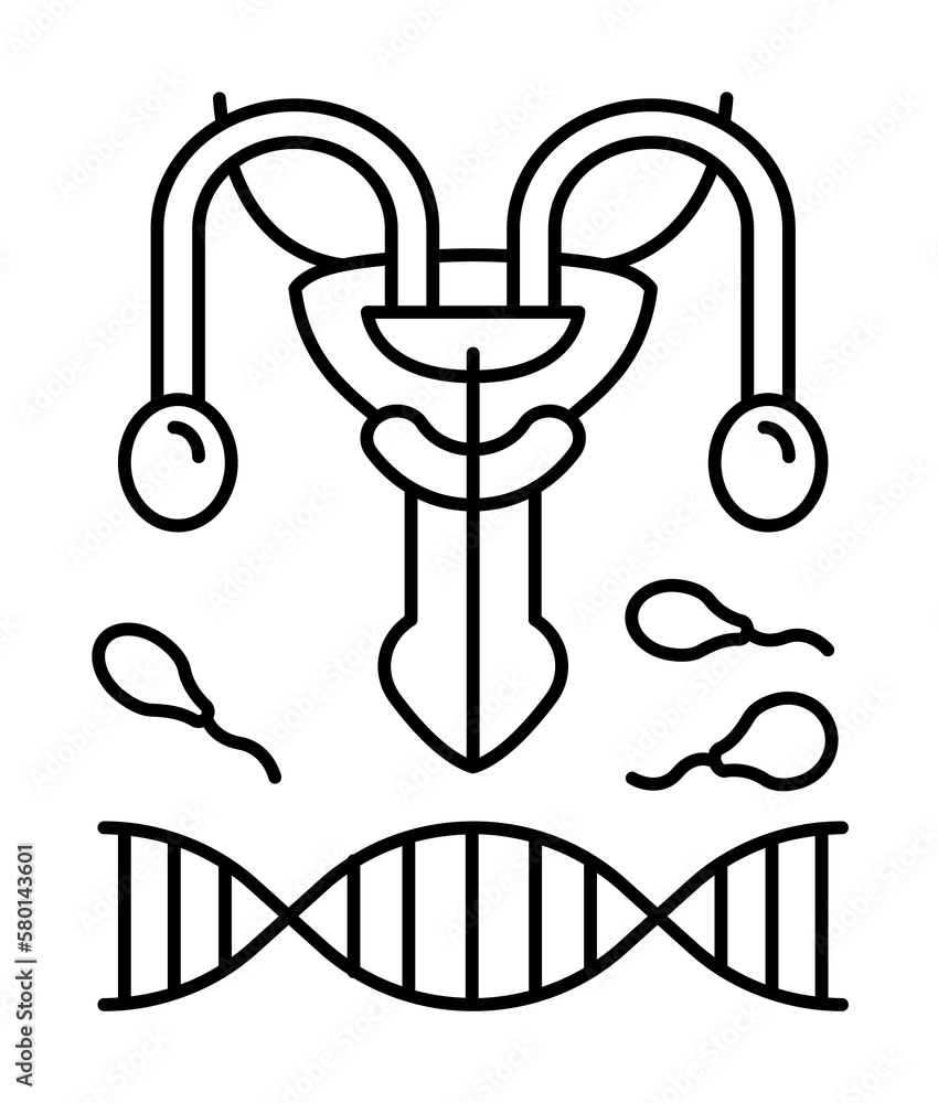 Poster urethra dna spermatozoid icon. simple line, outline of urology icons for ui and ux, website or mobil
