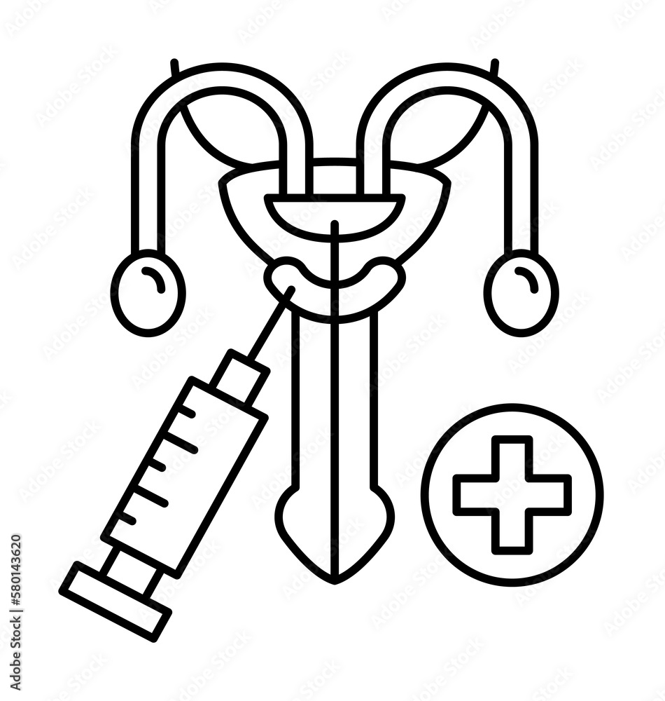 Poster biopsy urethra injection icon. simple line, outline of urology icons for ui and ux, website or mobil