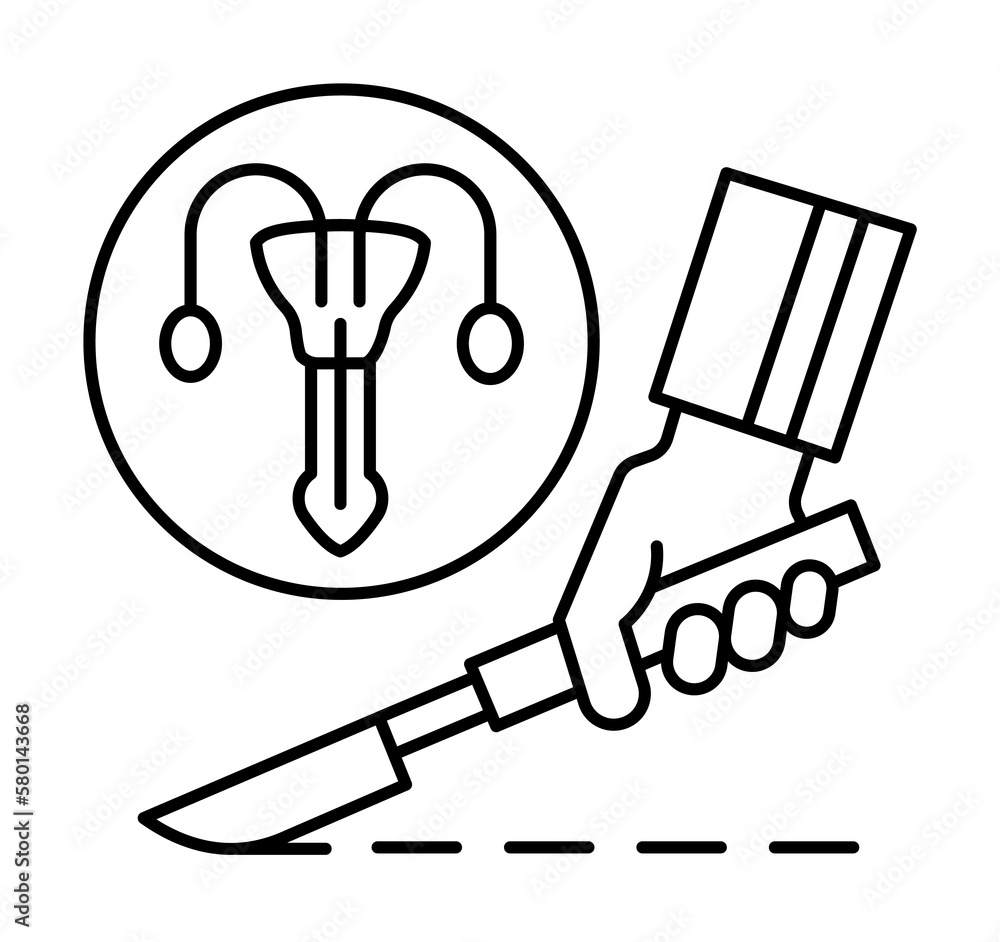 Poster urologic surgery knife icon. simple line, outline of urology icons for ui and ux, website or mobile 