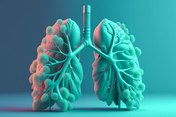 Human lungs on solid color background. Abstract illustration. Health, Respiratory system health concept. Breathing. - obrazy, fototapety, plakaty