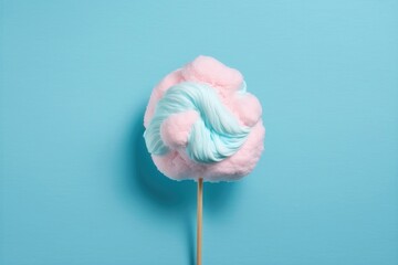 Realistic pink and blue cotton candy on pastel background. AI Generation - obrazy, fototapety, plakaty