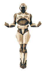 astronaut in green exo suit exploring arround