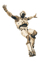 astronaut in green exo suit exploring arround