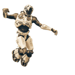 astronaut in green exo suit exploring arround