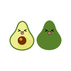 Naughty avocado with kawaii emoji. Flat design vector illustration of avocado on white background