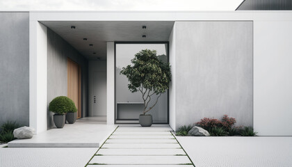 Modern white exterior house, Generative AI
