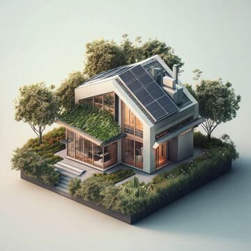 house with photovoltaic or solar panels isolated, generative ai