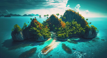 Fototapeta na wymiar Tropical jungle on the ocean shore. Paradise landscape. Generative AI