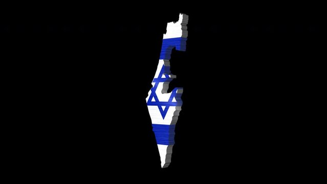 3D animation of Israel map rotating, isolated by alpha channel (transparent background).Israel concept.Israeli flag.Travel to Israel.Seamless loop in full 4K resolution