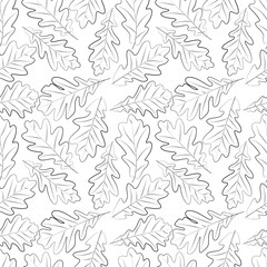 A set of oak leaves and acorns seamless pattern, 1000x1000, Vector graphics.