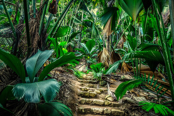 Steps in the Vallee de Mai jungle