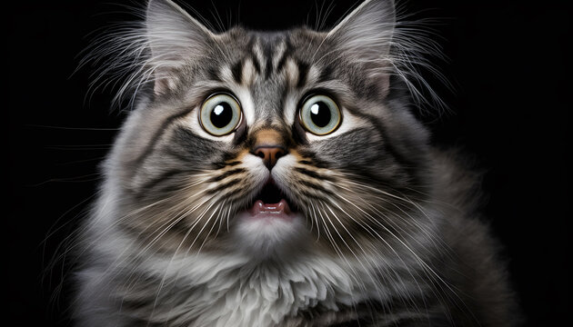 Studio portrait of a cat with a surprised face, concept of Pet Photography generative ai
