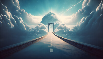 way path to heaven kingdom, holy sacred road to heaven, or sci-fi high technology place generative ai