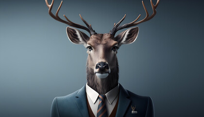 Portrait of a deer dressed in a formal business suit generative ai