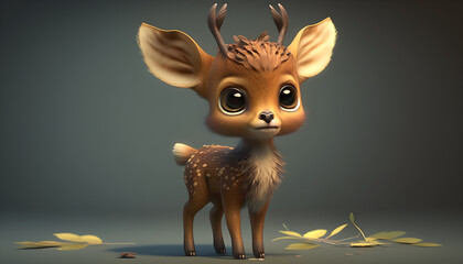 A cute adorable baby deer rendered in the style of children-friendly cartoon animation fantasy style generative ai