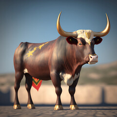 BULL WITH SPAIN FLAG