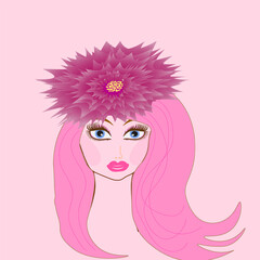 Pink aster girl.   a girl with blue eyes and pink hair.
